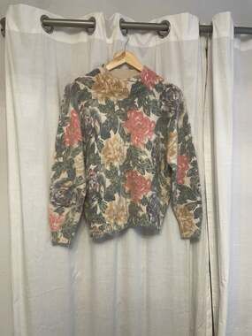 De Rotchild Vintage Floral Silk Angora Blend Knit Sweater Size M